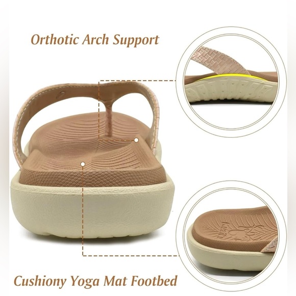 NWT Women Comfortable SlipOn Thong Flip Flops w/Cushion & Arch Support Beige 7.5 - Picture 4 of 5